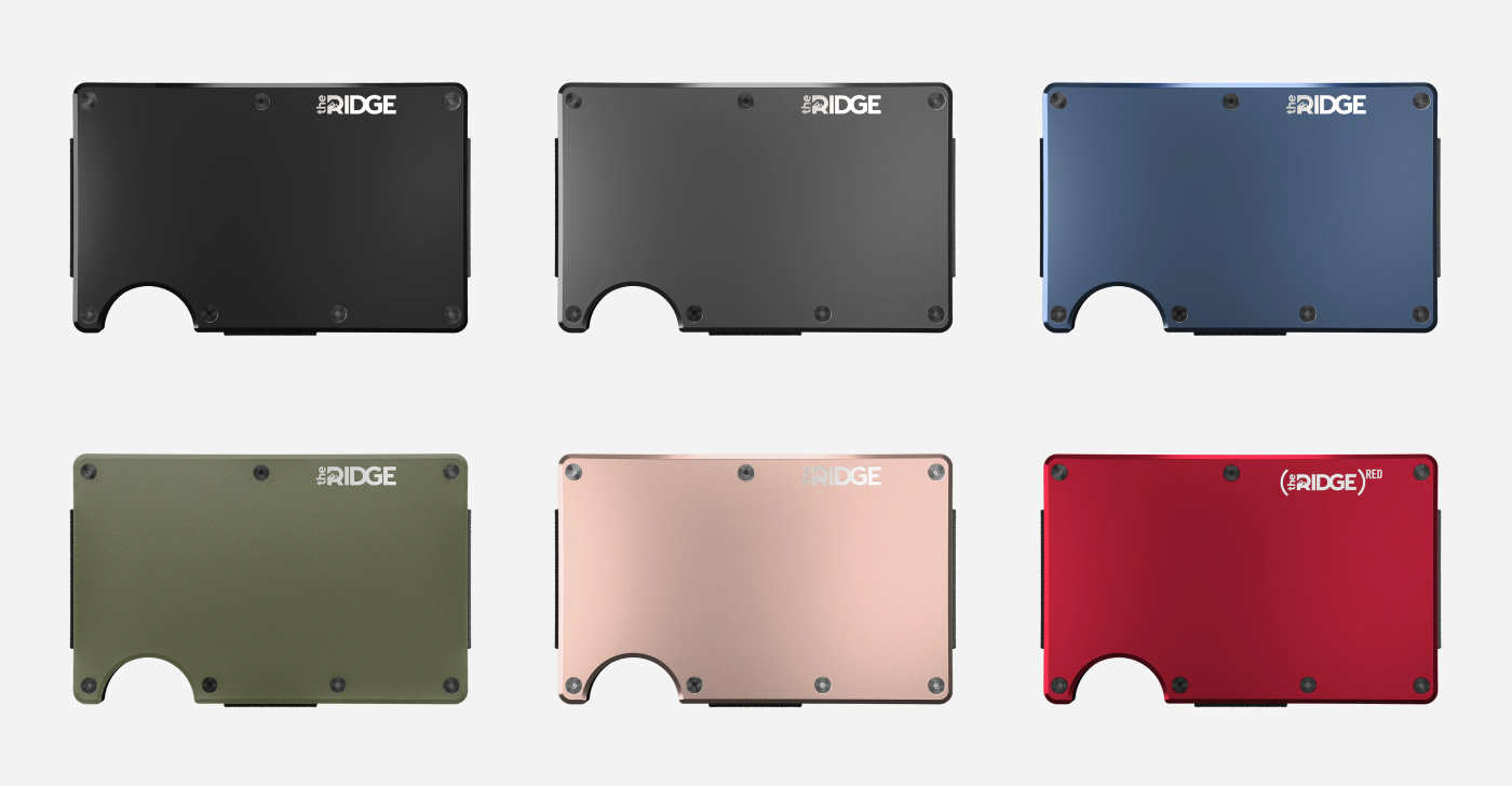 Ridge wallet showing 6 available colors