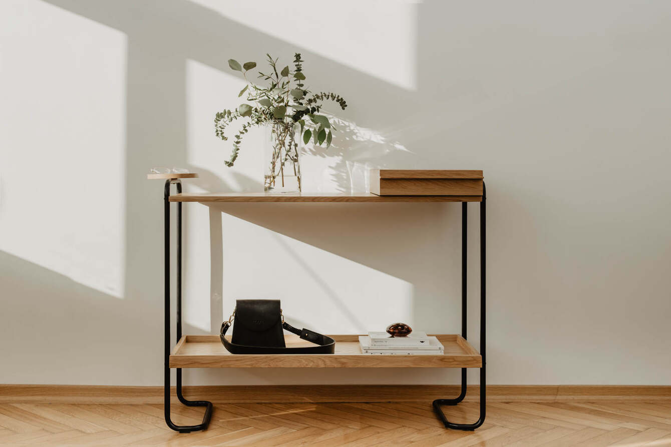 View of hallway shelf from the front