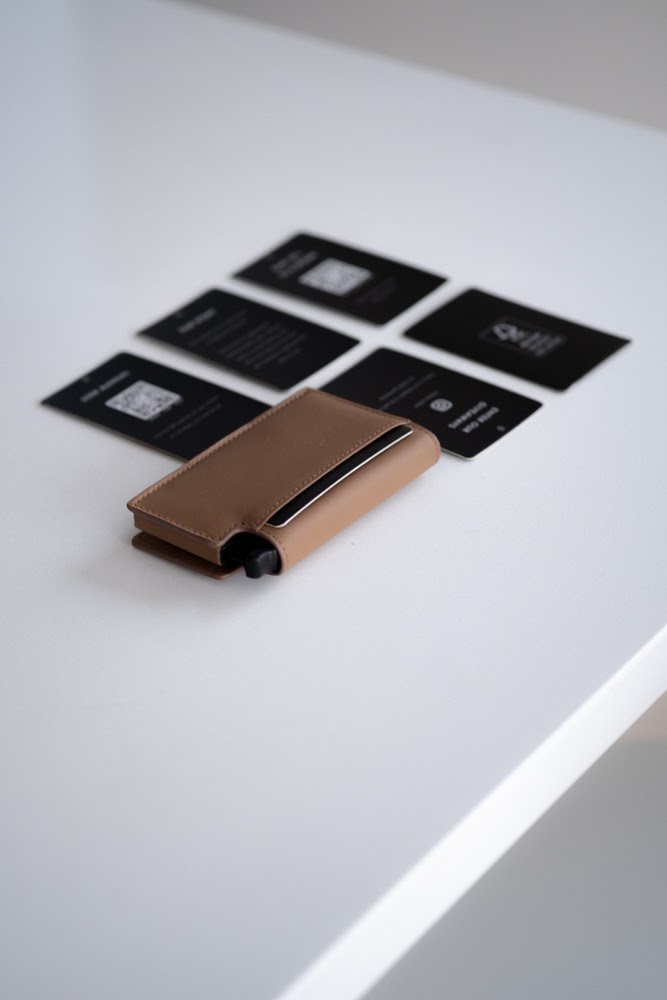 Ekster wallet with card on the outside