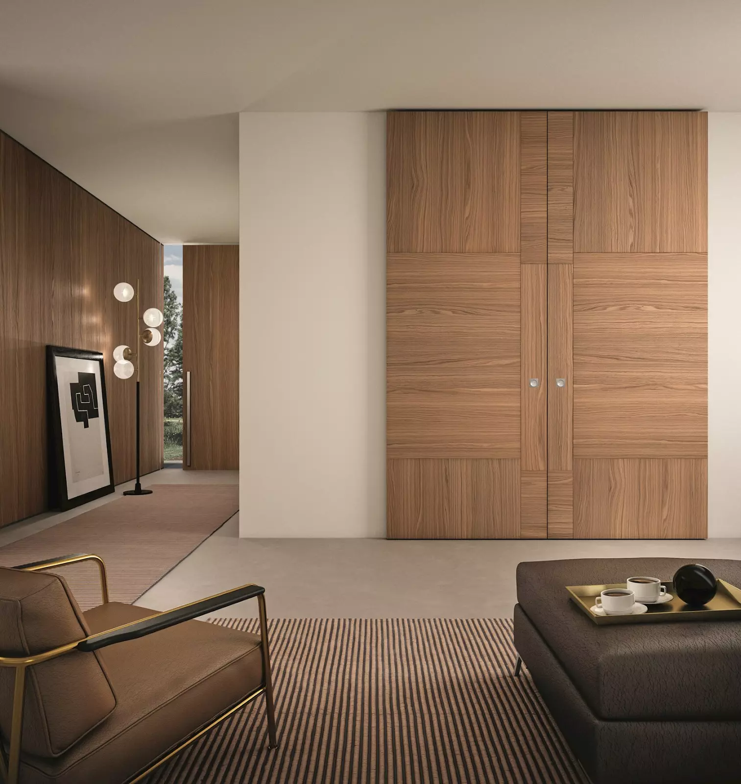 closed sliding door in a living area with lots of wood grain visible
