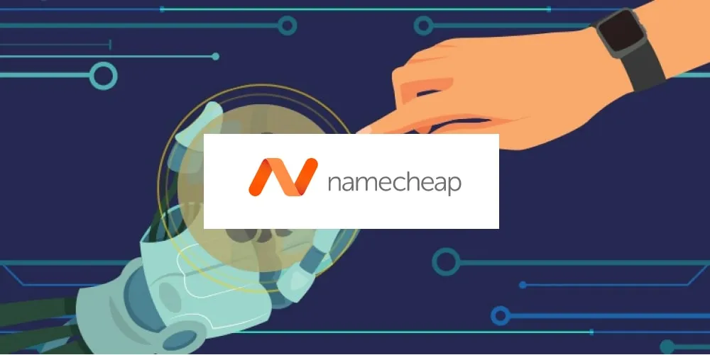 Blue banner showing the namecheap logo in the center