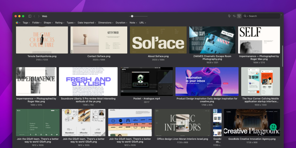 Screenshot of a mac app with design inspiration