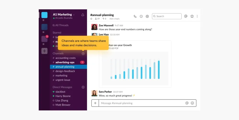 Screenshot of the slack messaging app interface