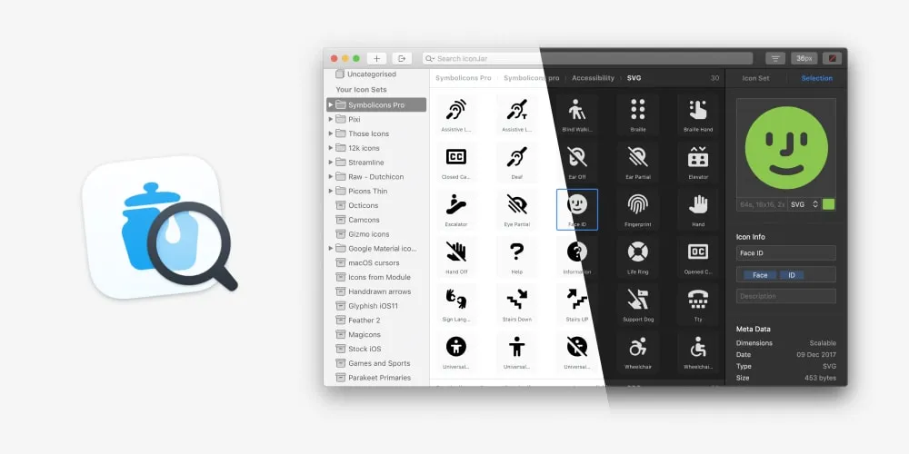 Icon jar software showing a library of icons