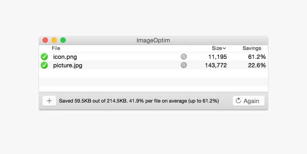 Mac app window showing ImageOptim UI