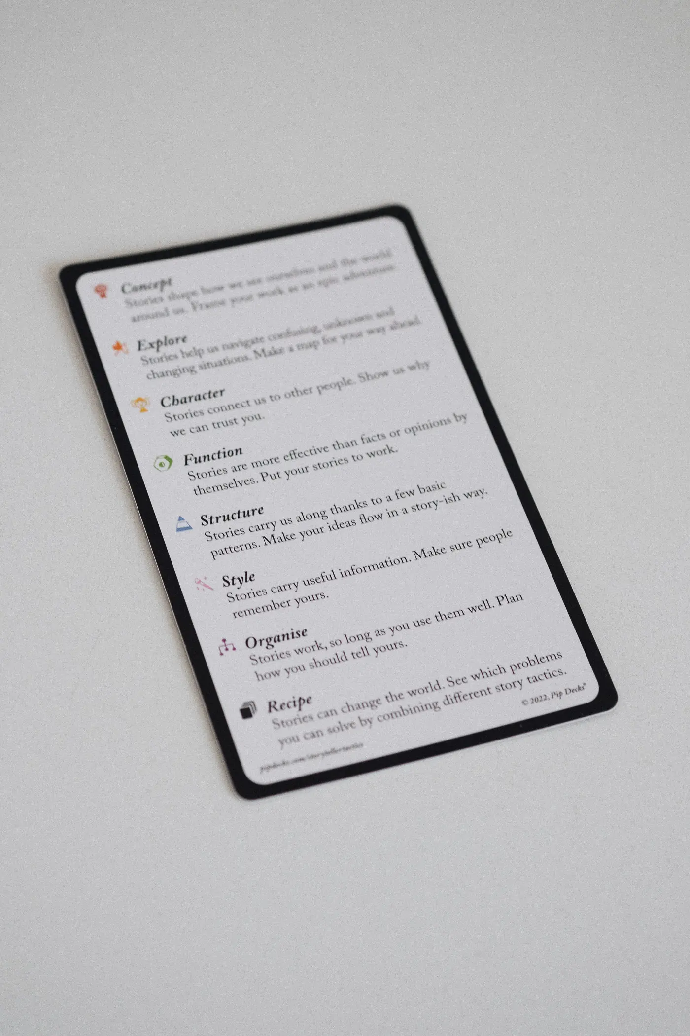 Closeup of card explaining workshop system